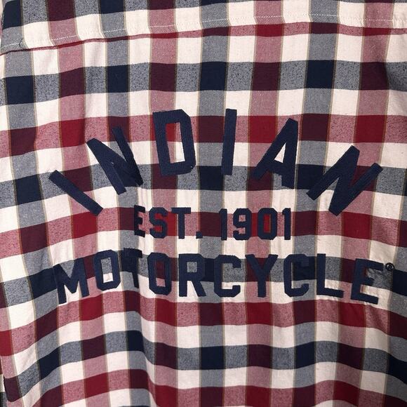 Indian Motorcycle Flannel Shirt 3XL Red Plaid Authentic Excellent - Picture 7 of 16